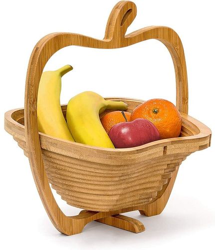 Portafrutta pieghevole a forma di mela Portafrutta a fisarmonica in bambù Legno HxLxP: 30 x 27 x 22,5 cm, naturale