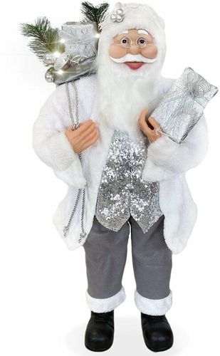 Pupazzo Babbo Natale H110 cm con Luci e Suoni Bianco e Argento