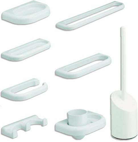 Set Accessori Bagno Kit Plastica Porta Asciugamani Rotolo Carta Sapone Scopino