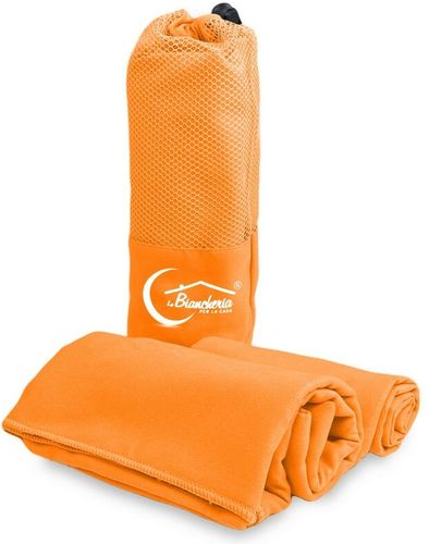 Set asciugamani microfibra arancio 1+1 Viso e Ospite