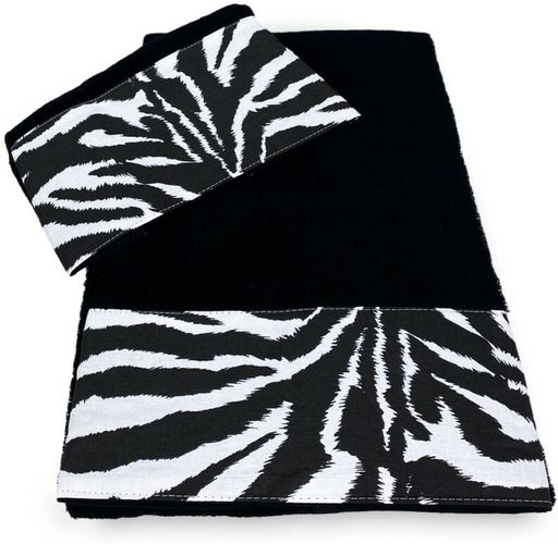 Set asciugamani spugna jacquard 1+1 viso e ospite zebrato bianco nero e sacco washy
