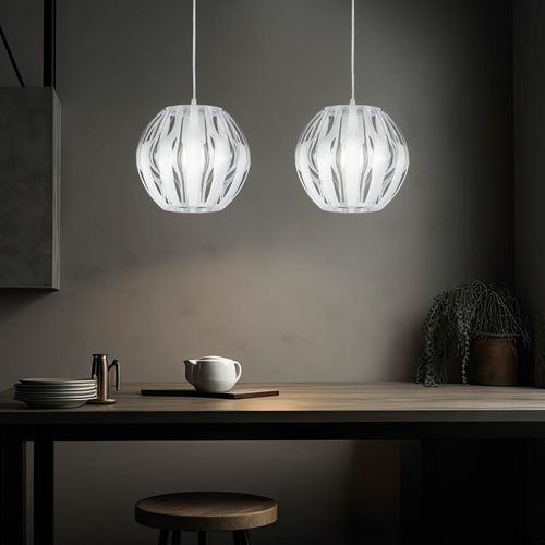 Set di 2 lampade a pendolo sospese sfere luminose plafoniere E27 faretti rotondi bianco trasparente