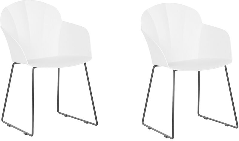 Set di 2 sedie da pranzo in materiale sintetico bianco gambe in metallo Nero con schienale sagomato per soggiorno moderno - Bianco