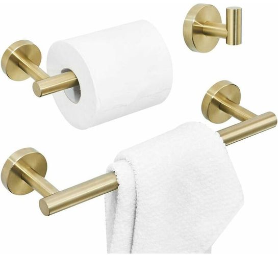 Set di accessori da bagno 3 pezzi incluso porta accappatoio portasciugamani portarotolo carta igienica, finitura oro spazzolato montato a