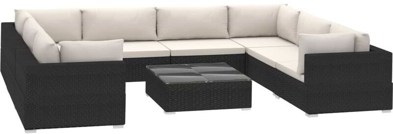 Set Divani da Giardino 9 pz con Cuscini in Polyrattan Nero vidaXL - Nero