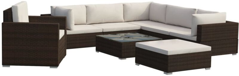 Set Divani da Giardino 8 pz con Cuscini in Polyrattan Marrone Vidaxl Marrone