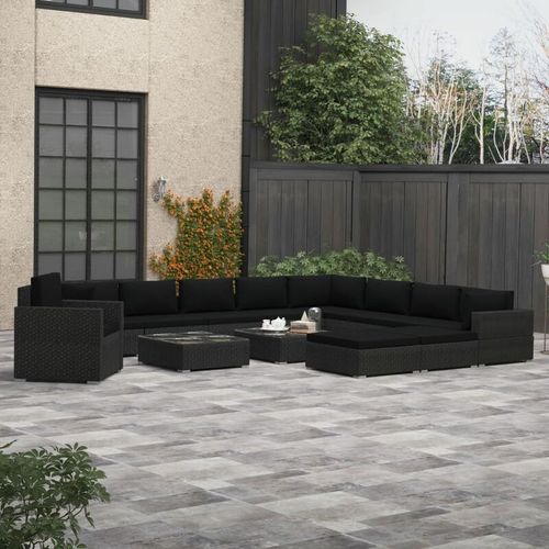 Set Divani da Giardino 13 pz con Cuscini in Polyrattan Nero