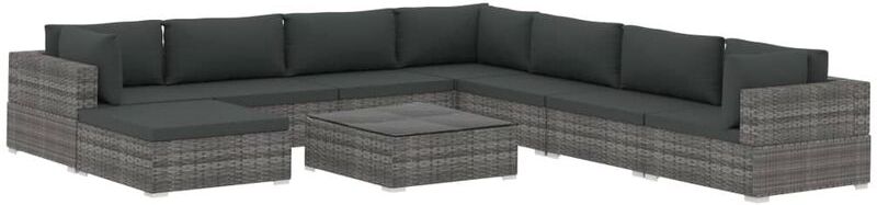 Set Divani da Giardino 9 pz con Cuscini in Polyrattan Grigio - Grigio - Vidaxl