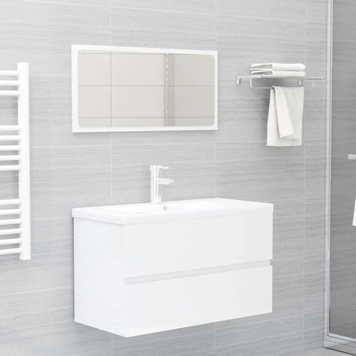 Set Mobili da Bagno 2 pz Bianco Lucido in Truciolato