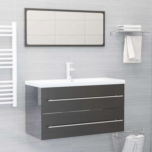 Set Mobili da Bagno 2 pz Grigio Lucido in Truciolato