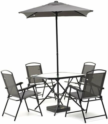 SET PLAYA Bistrot Antracite metallo colore grigio, tavolo, 4 sedie ed ombrellone