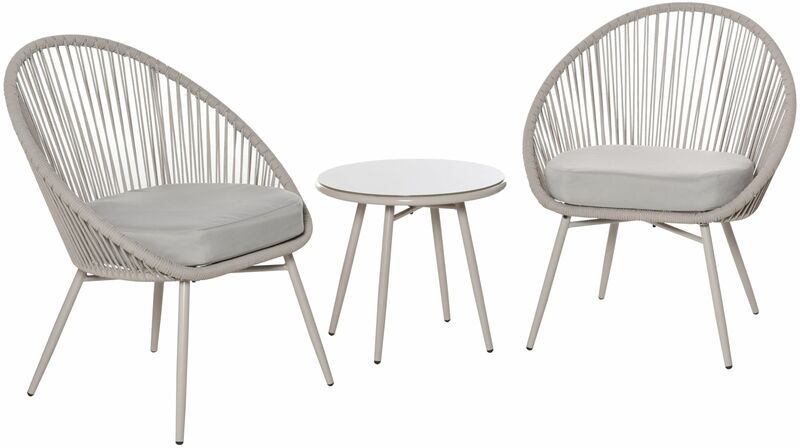 Set Salotto da Giardino 2 Poltrone e Tavolino in Rattan Bianco Crema