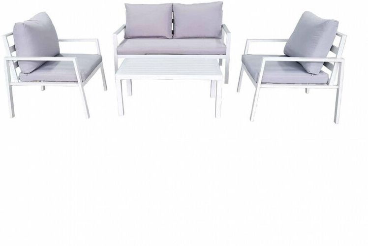 Set Salotto da Giardino Divano 2 Poltrone e Tavolino con Cuscini in Alluminio Bianco
