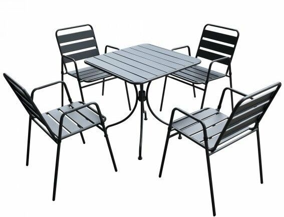 Set tavolo con 4 sedie impilabili da esterno in metallo antracite Fredi Styrit