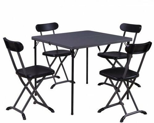 Set tavolo con 4 sedie pieghevoli da esterno in metallo antracite Recoa
