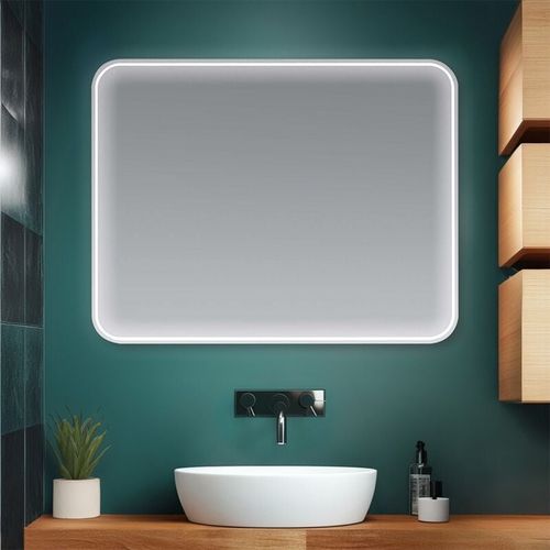 Specchio per bagno 80x60 cm stondato completo di cornice slim a LED