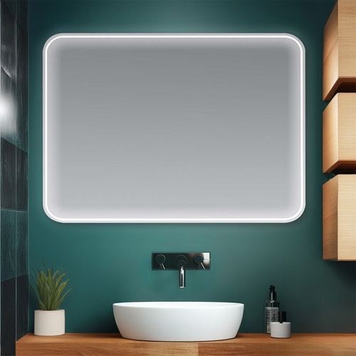 Specchio per bagno 90x70 cm stondato completo di cornice slim a LED