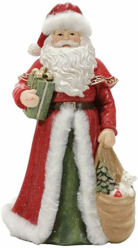 Statuetta decorativa Babbo Natale con doni rosso e verde h31 cm