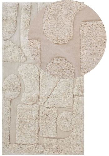 Tappeto Beige di Cotone fatto a mano morbido con motivo astratto 80 x 150 cm - Beige