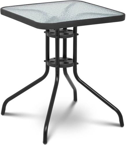 Tavolo da giardino - 60 x 60 cm - Piano in vetro - Nero - Grigio, Argento, Nero
