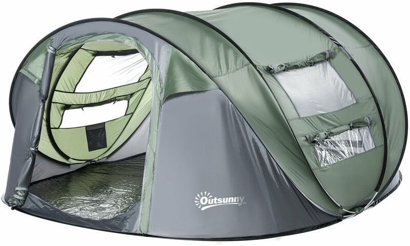 Tenda Da Campeggio Pop Up 4-5 Persone 263,5x220x123 Cm Con Porte E Finestre Verde E Grigio