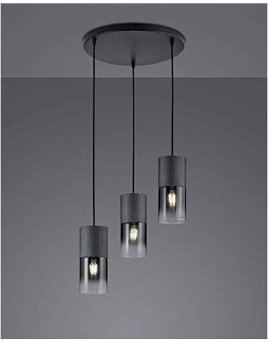 310600132 Robin - Lampadario in vetro, colore: grigio fumo, 1 x E27 (non inclusa) Lampada a sospensione, 3 luci nero opaco - Trio Leuchten