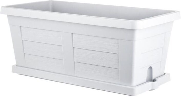 Vaso fioriera rettangolare effetto legno cm 100x44x40h bama con sottovaso colore: bianco