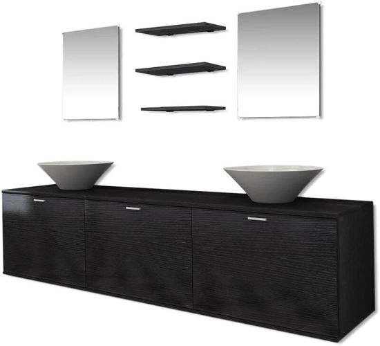 Set Mobili da Bagno e Lavandino 8 pz Nero - Nero