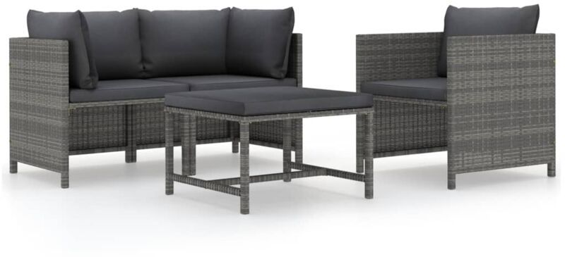 Set Divani da Giardino 4 pz con Cuscini in Polyrattan Grigio - Grigio - Vidaxl