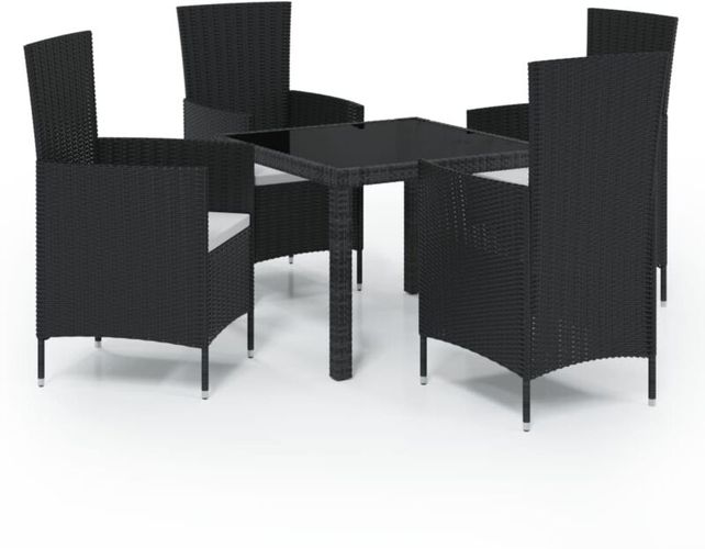 Set Mobili da Giardino 5 pz con Cuscini in Polyrattan Nero Vidaxl Nero