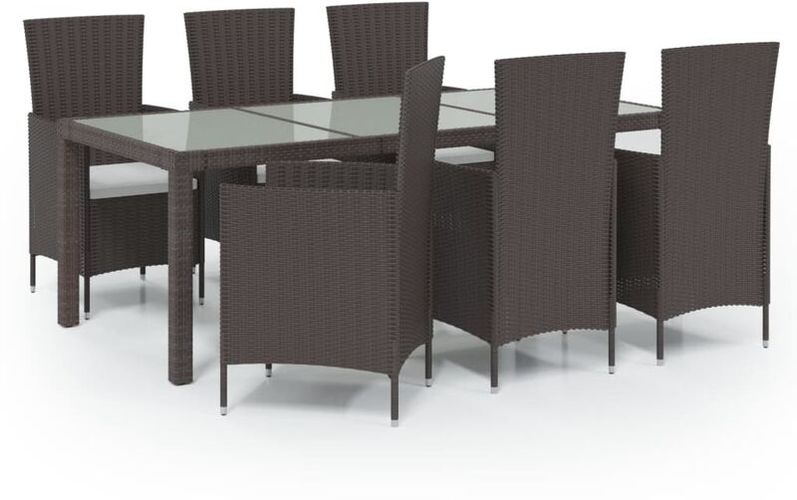 Set Mobili da Giardino 7 pz con Cuscini in Polyrattan Marrone Marrone