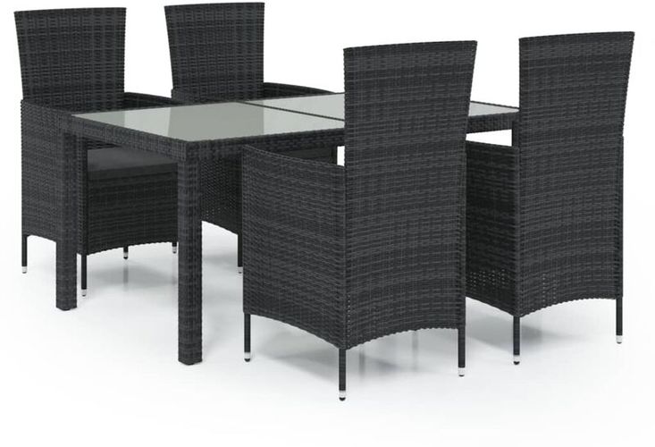 Set da Pranzo da Giardino con Cuscini in Polyrattan Nero 5 pz Vidaxl Nero