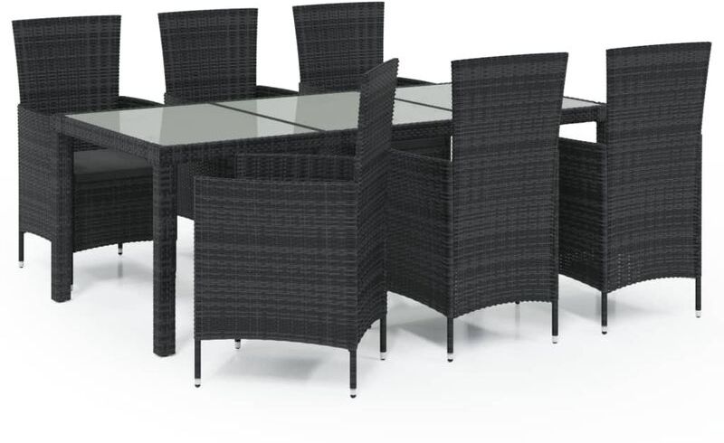 Set da Pranzo da Giardino con Cuscini in Polyrattan Nero 7 pz Vidaxl Nero