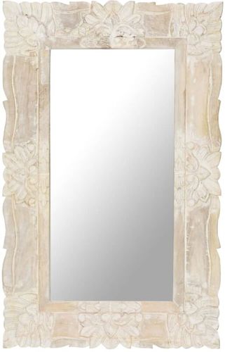 Specchio Bianco 80x50 cm in Legno Massello di Mango - Bianco - Vidaxl