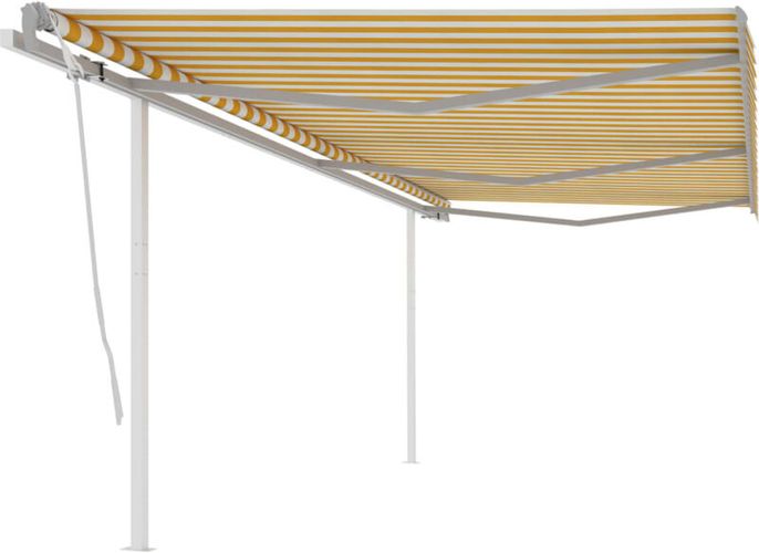 Tenda da Sole Retrattile Manuale con Pali 6x3,5 m Gialla Bianca - Giallo - Vidaxl