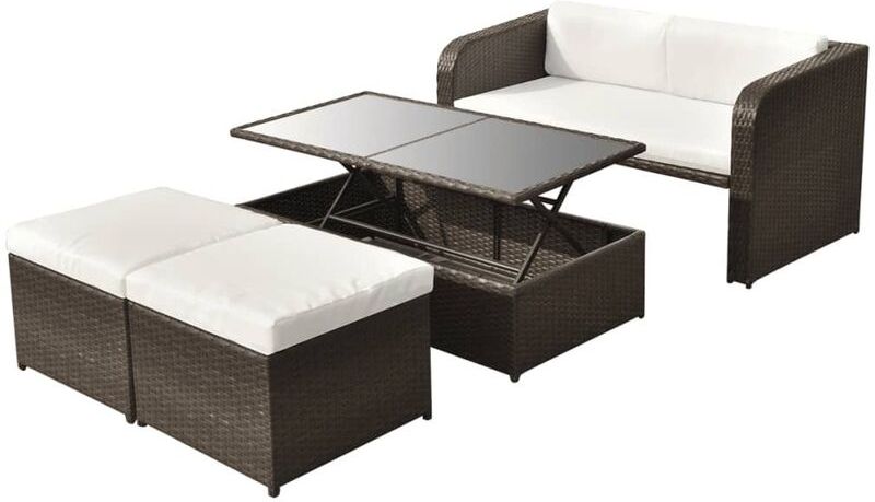 Set Divani da Giardino 4 pz con Cuscini in Polyrattan Marrone - Marrone