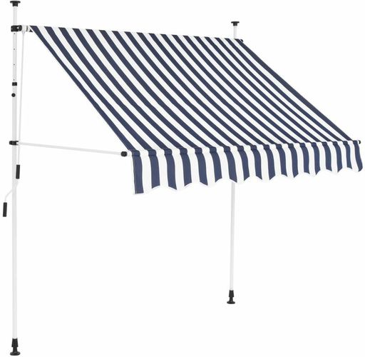 Tenda da Sole Retrattile Manuale 150 cm a Strisce Blu e Bianche - Blu - Youthup