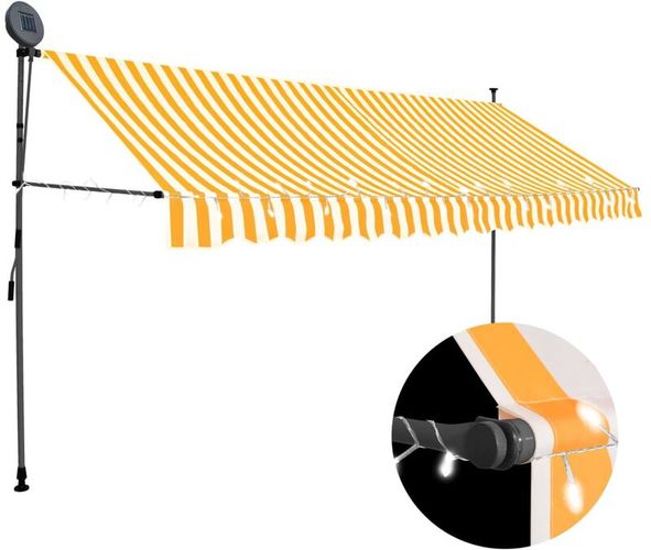Tenda da Sole Retrattile Manuale LED 350 cm Bianco e Arancione - Multicolore - Youthup