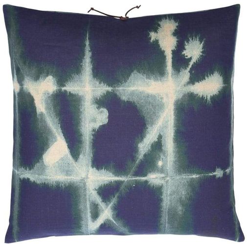 Printed Linen Pillow Grid Petrol