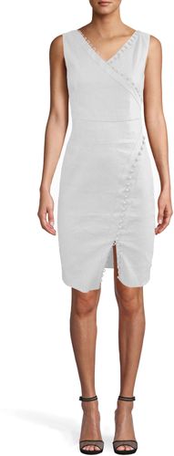 Nicole Miller Stretch Linen Empire Double Strap Tuck Dress In White | Polyester/Spandex/Viscose | Size 14