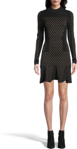 Nicole Miller Diamond Jacquard Long Sleeve Dress In Black | Viscose/Jacquard/Nylon | Size Extra Large