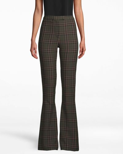 Nicole Miller Jagger Plaid Bell Bottom Pant In Olive Green | Polyester/Spandex/Viscose | Size 14