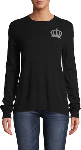Nicole Miller Cashmere Crown Crew Neck Sweater In Black | Size Extra Large