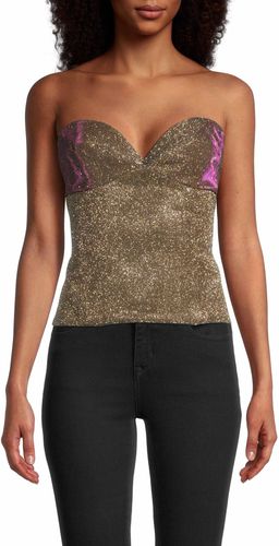 Nicole Miller Gold Sparkle Bustier Top In Iridescent Gold | Polyester | Size Extra Large