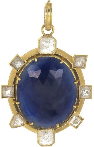 Faceted Sapphire Oval and Diamond Pendant