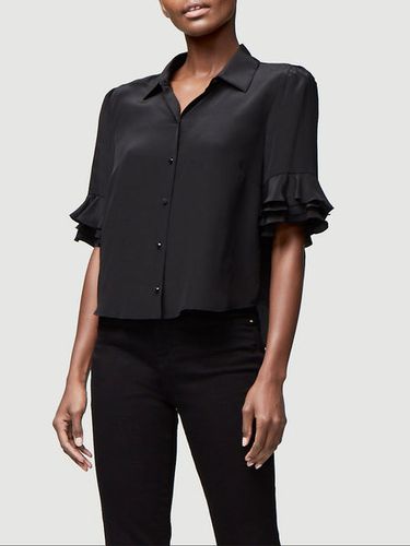 Ruffle Sleeve Silk Top Noir Size XS