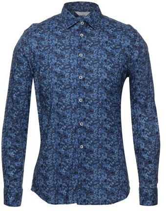 Uomo Camicia Blu S 70% Cotone 30% Lino