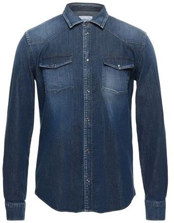 Uomo Camicia jeans Blu XL 98% Cotone 2% Elastan