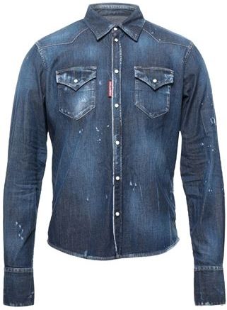 Uomo Camicia jeans Blu 46 98% Cotone 2% Elastan