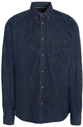 Uomo Camicia jeans Blu S 88% Cotone 12% Lino